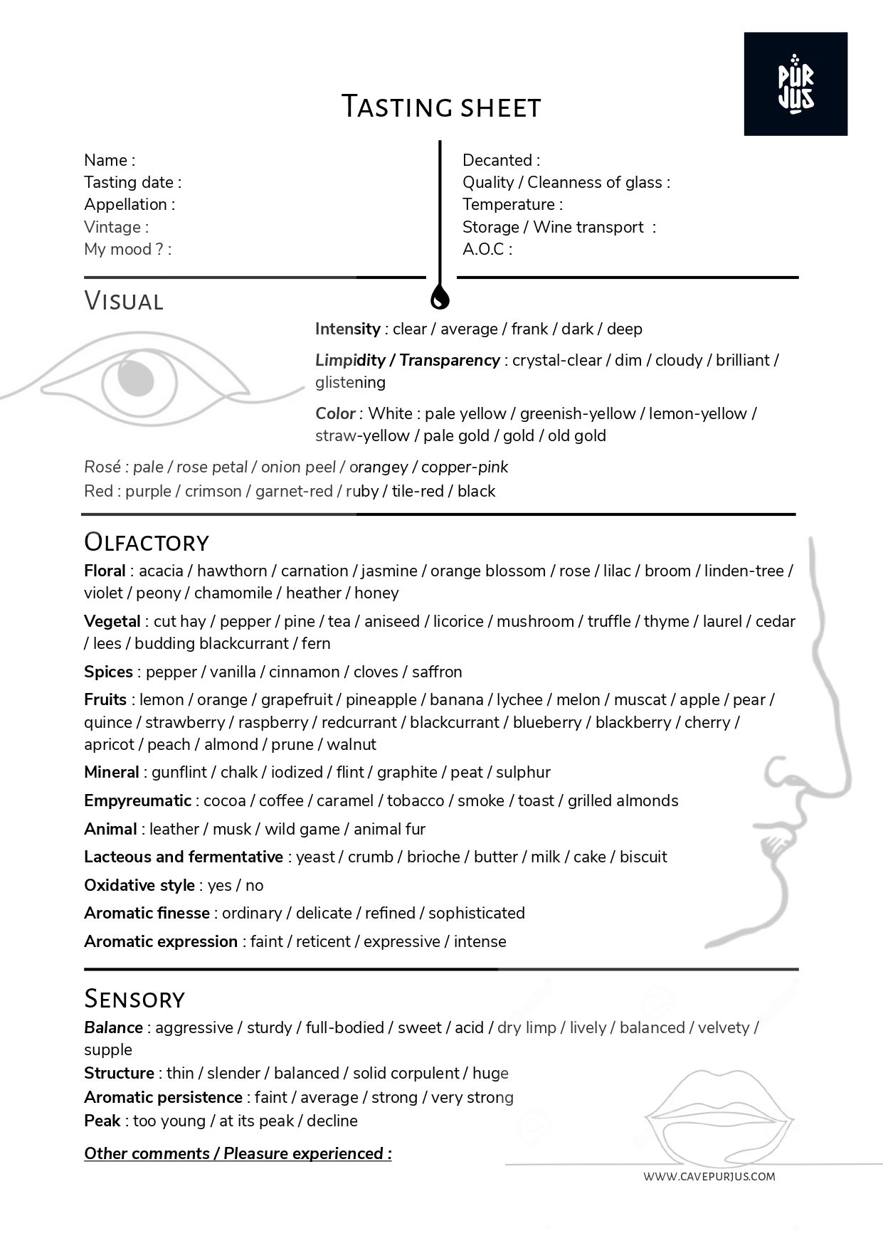 Download the tasting sheet